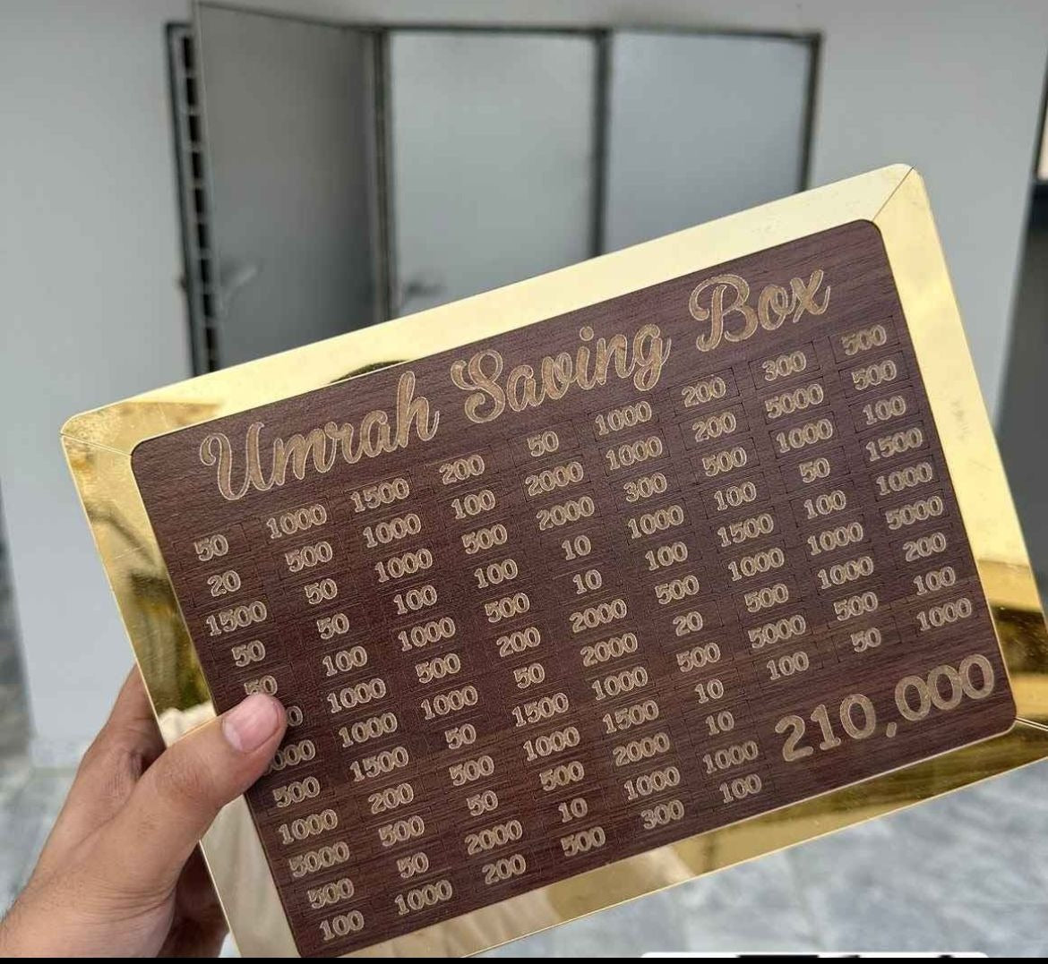 Wooden Umrah Saving Box | Premium Money Box with 210,000 Goal Tracker